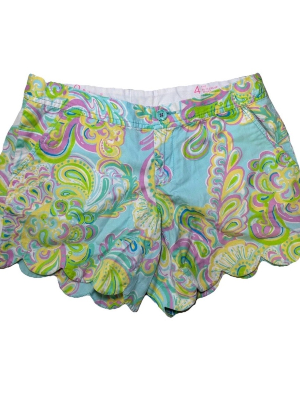 Lilly Pulitzer Shorely Blue Double Trouble Buttercup Shorts Scalloped Size 4